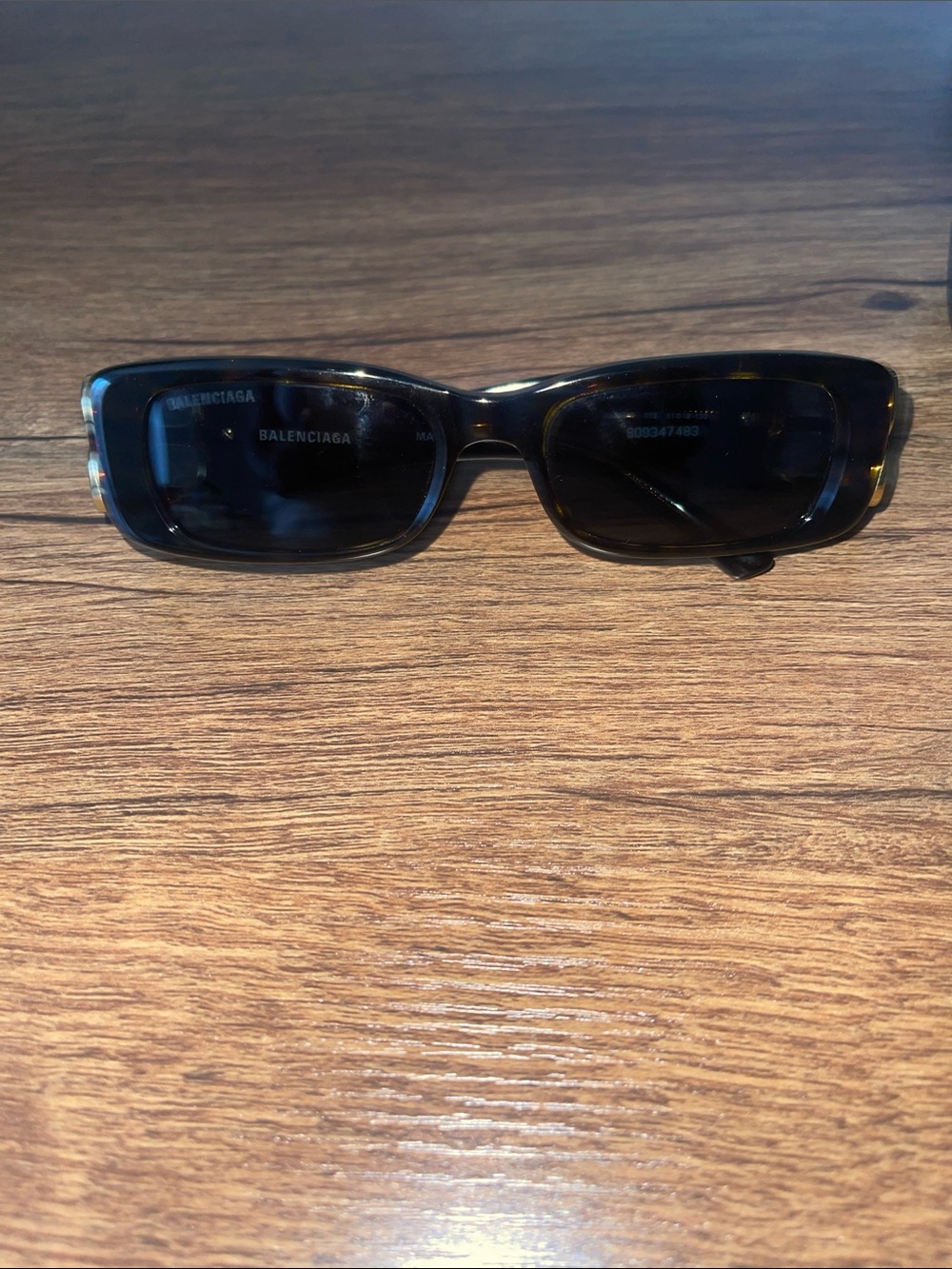 Balenciaga Tortoiseshell Rectangular Sunglasses with Dark Lenses